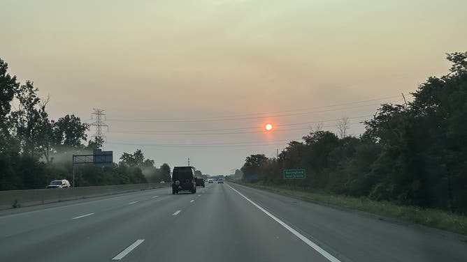 Wildfire smoke in Dayton, Ohio, on July 15, 2026.