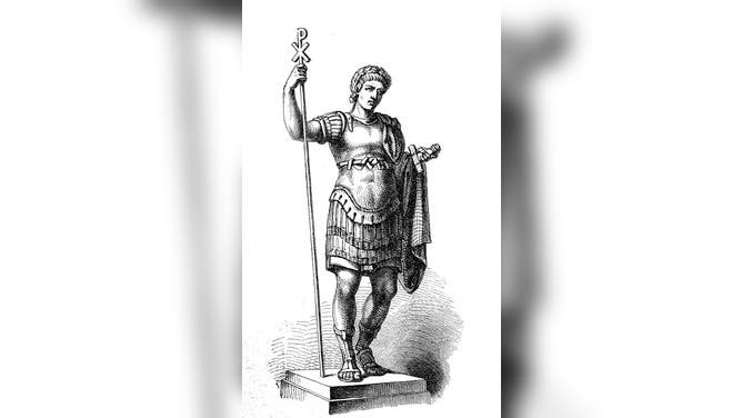 Flavius Valerius Constantinus, on a February 27 between 270 and 288 - May 22, 337, Constantine the Great, Roman emperor from 306 to 337 / Flavius Valerius Constantinus, an einem 27. Februar zwischen 270 und 288 - 22. Mai 337, Konstantin der Große, von 306 bis 337 römischer Kaiser, Historisch, historical, digital improved reproduction of an original from the 19th century / digitale Reproduktion einer Originalvorlage aus dem 19. Jahrhundert,.