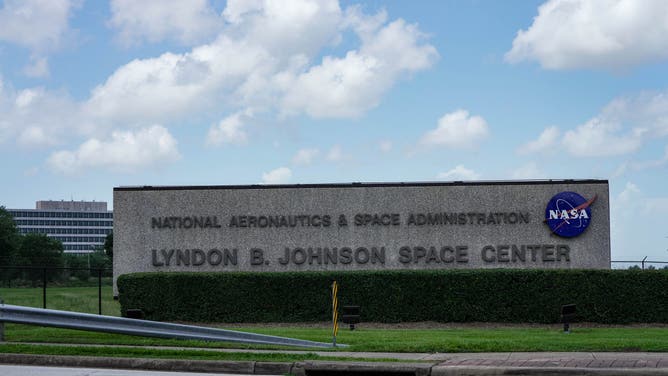 HOUSTON, TEXAS - JUNE 17: NASA's Lyndon B. Johnson Space Center entrance is photographed on Tuesday, June 17, 2025 in Houston.