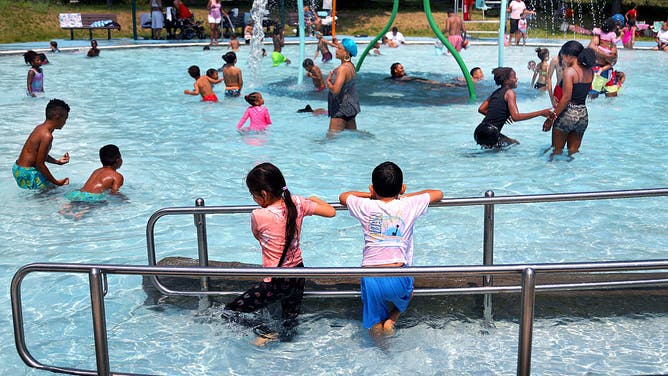 Boston, MA - June 30: Children play at the Ryan Wading Pool on June 30, 2026.