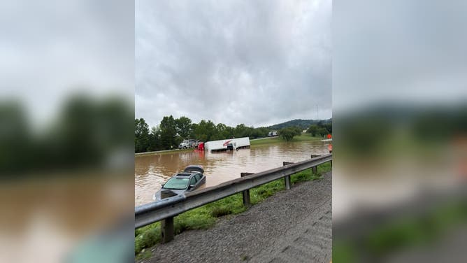 Flooding on I-79 near Jane Lew, West Virginia on Tuesday, July 21, 2026.