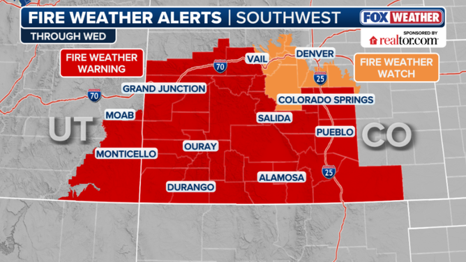 Fire weather alerts across the Southwest through Wednesday