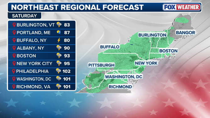 Northeast regional forecast for Saturday, July 4.