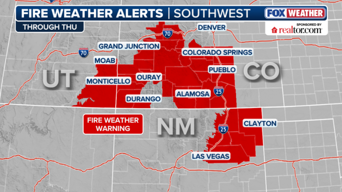 Fire weather alerts across the Southwest through Thursday