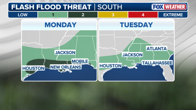 Monday through Tuesday flash flood threat outlook