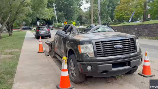 Powerful microbursts topple trees on top of vehicles, leaving them crushed