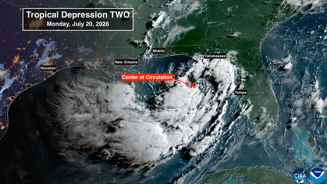 Satellite image of Tropical Depression Two.