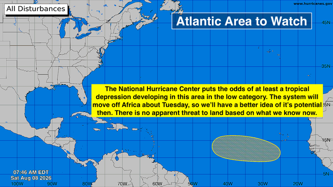 Overview of area to watch in Atlantic on Aug. 8, 2026.