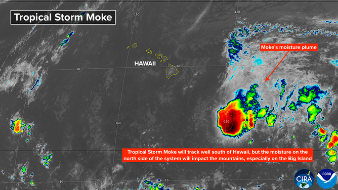 Satellite view shows Tropical Storm Moke's latest location in the Pacific.