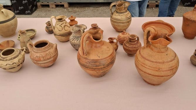 Pottery and tombs found in a cemetery in Italy from the 6th century B.C.