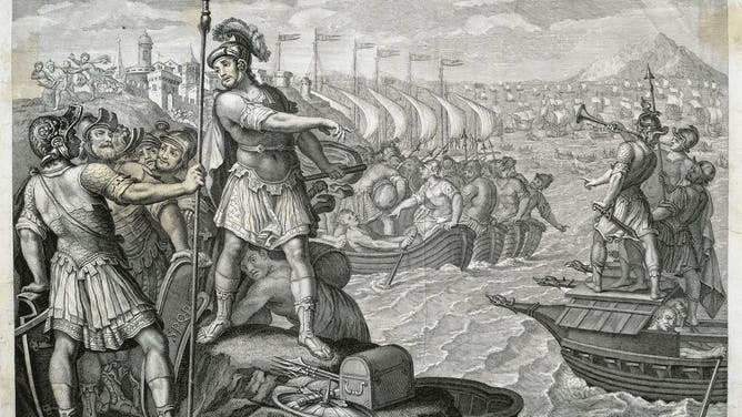 Scipio capturing Carthage, Punic Wars, etching by Giovanni Battista Cecchi (1748 or 1749-died after 1807) after Giulio Romano (1499 circa-1546), 18th-19th century.