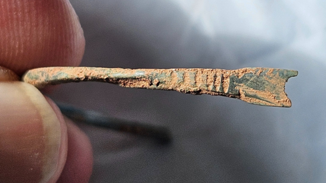 A copper bracelet found among other items in a villa from the Roman Empire in England.