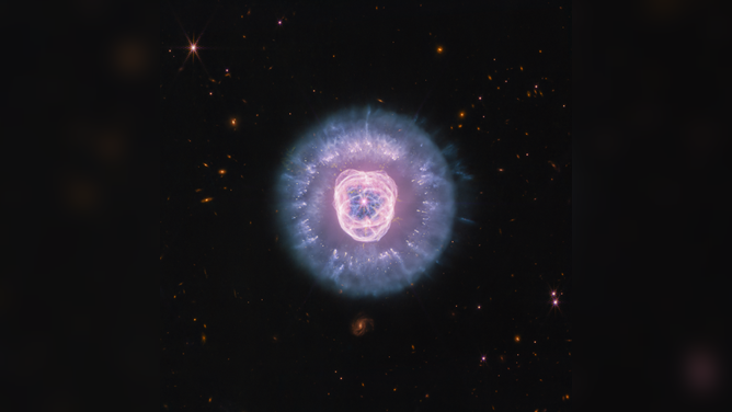 NASA’s James Webb Space Telescope imaged the planetary nebula NGC 2392, the Lion Nebula.