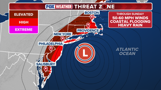 Nor’easter batters East Coast with flooding, damaging winds as Sunday threat looms