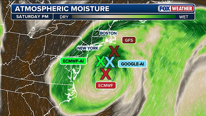 Model comparison for nor'easter on Saturday night.