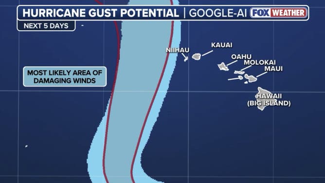 Hurricane Lowell wind gust forecast.