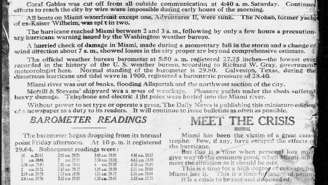 A news article published on Sept. 18, 1926, talking about the Great Miami Hurricane
