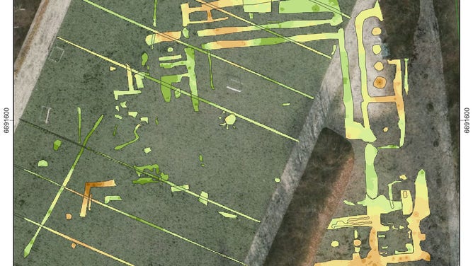 Aerial view of the GPR imaging of the monastery hidden beneath the soccer field.