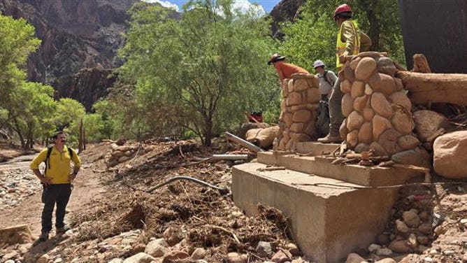 Severe damage left behind by flash flooding at the Grand Canyon.
