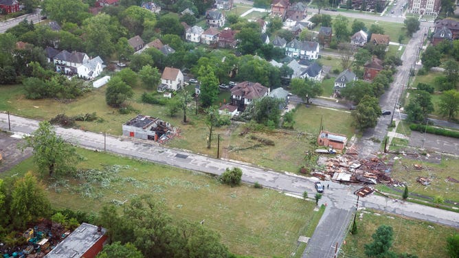 Severe weather damage in Detroit on Sep. 3, 2026.