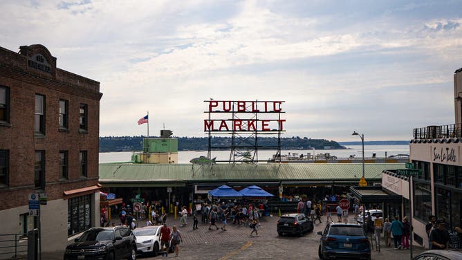 SEATTLE, WA - JULY 31: The Pike Place Market in the Public Market neighborhood on July 31, 2025 in Seattle, Washington.