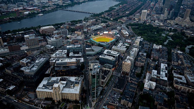 BOSTON, MASSACHUSETTS - AUGUST 6: An aerial view of the ballpark during a game between the Chicago White Sox and the Boston Red Sox on August 6, 2026 at Fenway Park in Boston, Massachusetts.