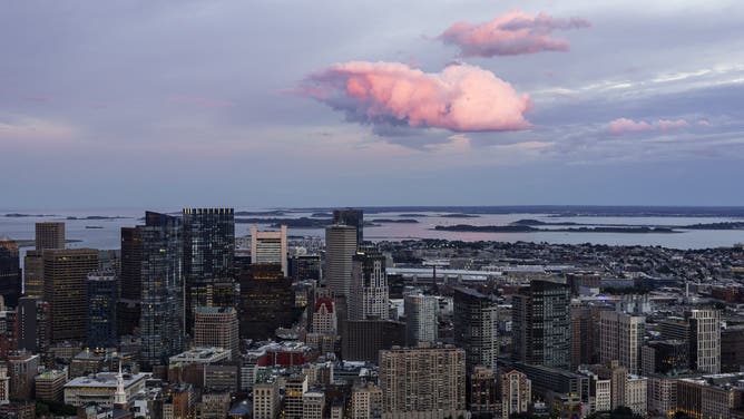 An aerial view over Boston, Massachusetts, on August 14, 2026.