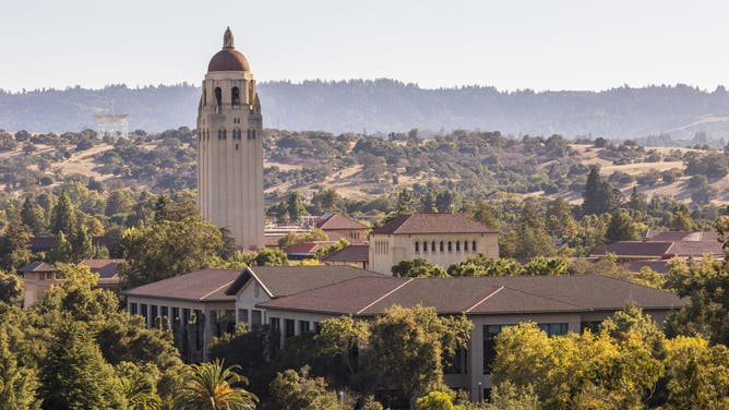PALO ALTO, CA - SEPTEMBER 4: A general view of the campus of Stanford University including Hoover Tower as seen from Stanford Stadium