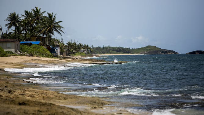 An empty beach is seen in Arecibo, Puerto Rico, on Friday, Aug. 25, 2017.