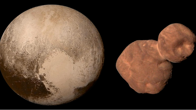 Images of the trans-Neptunian objects (TNOs) Pluto [left] and Arrokoth [right], the primary flyby targets of NASA’s New Horizons spacecraft in 2015 and 2019. NASA’s James Webb Space Telescope is capable of obtaining observations for in-depth studies of a wide range of TNOs that both complement, and go beyond what was learned by New Horizons.
