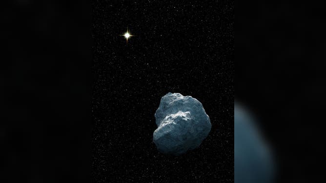 This is an artist's concept of a craggy piece of solar system debris that belongs to a class of bodies called trans-Neptunian objects (TNOs).