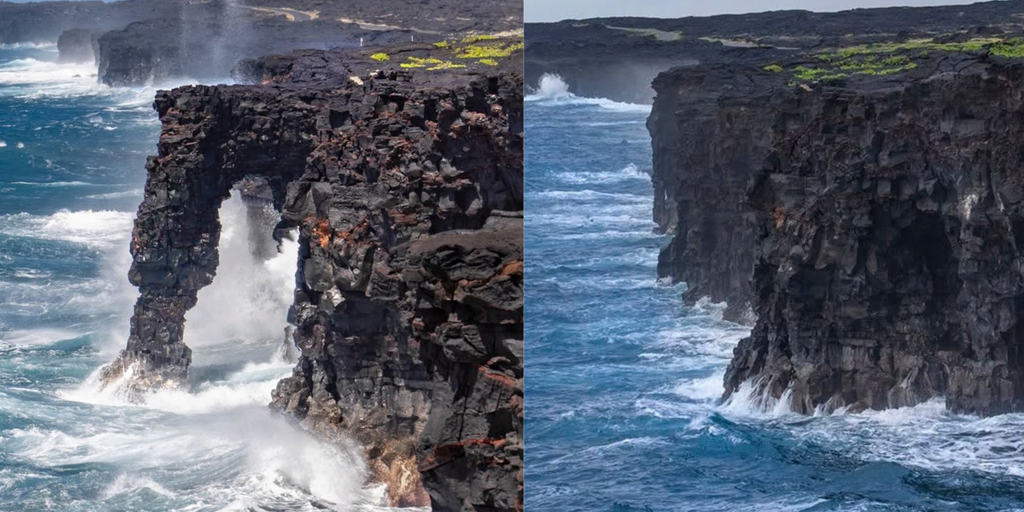 Centuries-old lava rock arch in Hawai'i Volcanoes National Park collapses into ocean following Hurricane Nolo