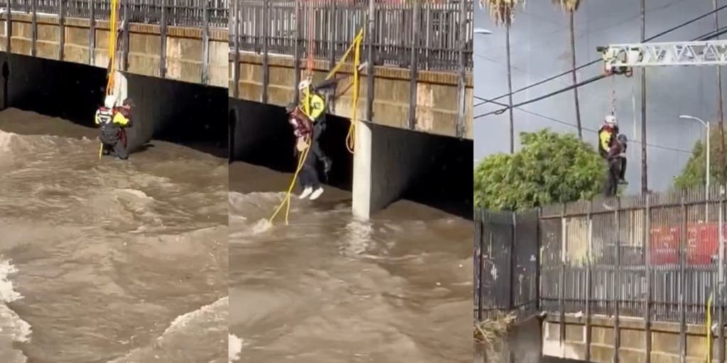 Watch: 3 rescued from rushing floodwaters as heavy rain swells Los Angeles wash