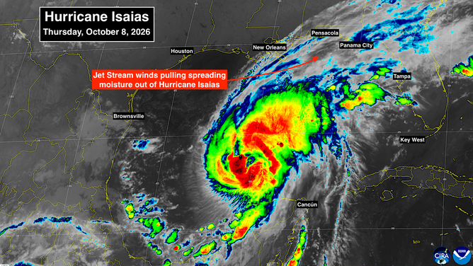 Satellite imagery of Tropical Storm Isaias.