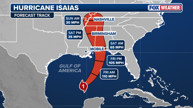 Isaias forecast cone.