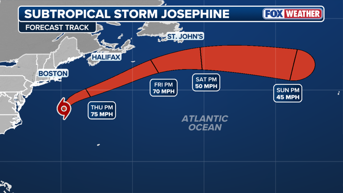 Subtropical Storm Josephine forms in the Atlantic as it heads toward the East Coast