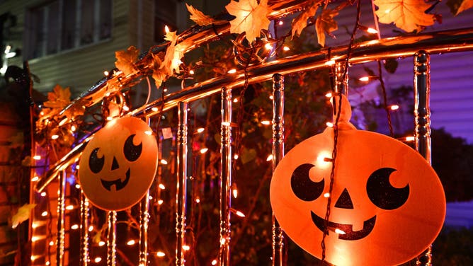 Halloween decorations outside a house in Queens area, New York, United States, on October 24, 2022.