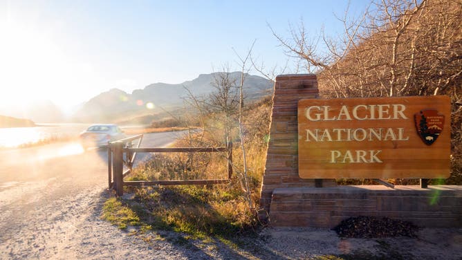 An entrance to Glacier National Park in St. Mary, Montana, on October 19, 2023.