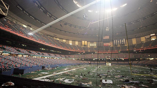 Trash litters the field at the Superdome in New Orleans 02 September, 2005.