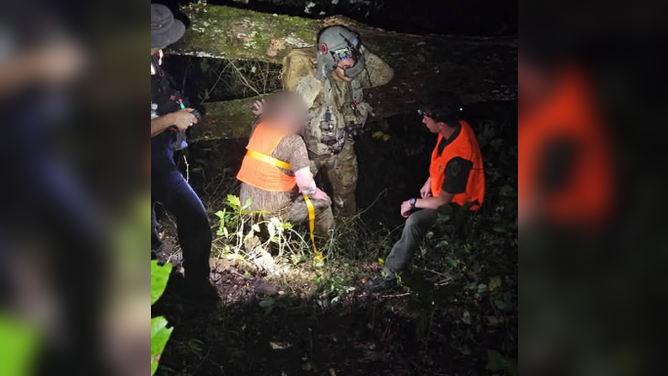 Lost hunter in Georgia rescued by U.S. Army helicopter rescue team.
