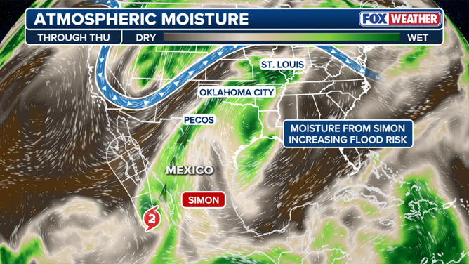 Moisture from Hurricane Simon being pulled north