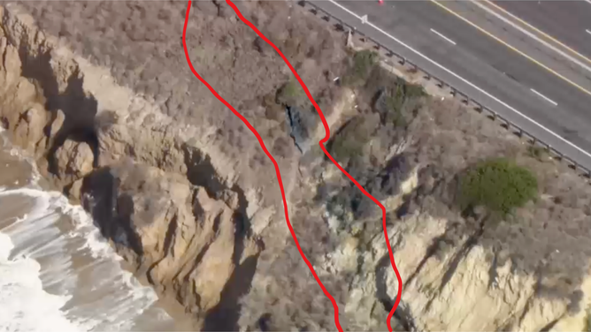 A photo showing the crack, with a red line drawn around the affected area.